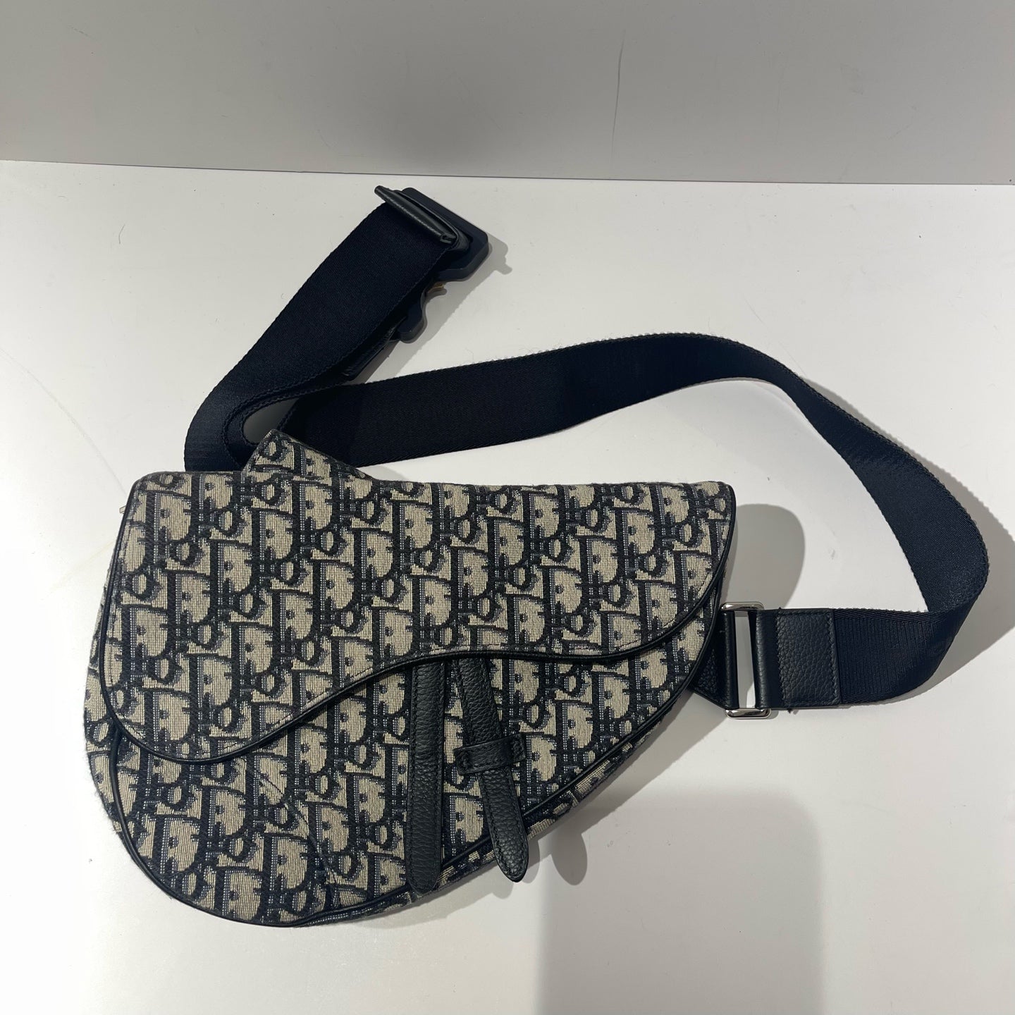 Dior - Saddle Belt Bag - Oblique jacquard canvas with calfskin leather trim - Blue with Black accents - (Small)