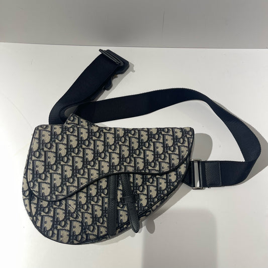 Dior - Saddle Belt Bag - Oblique jacquard canvas with calfskin leather trim - Blue with Black accents - (Small)