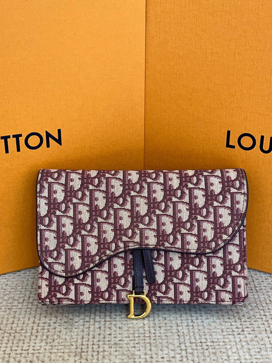 Dior - Saddle Chain Pouch - Cloth - Burgundy