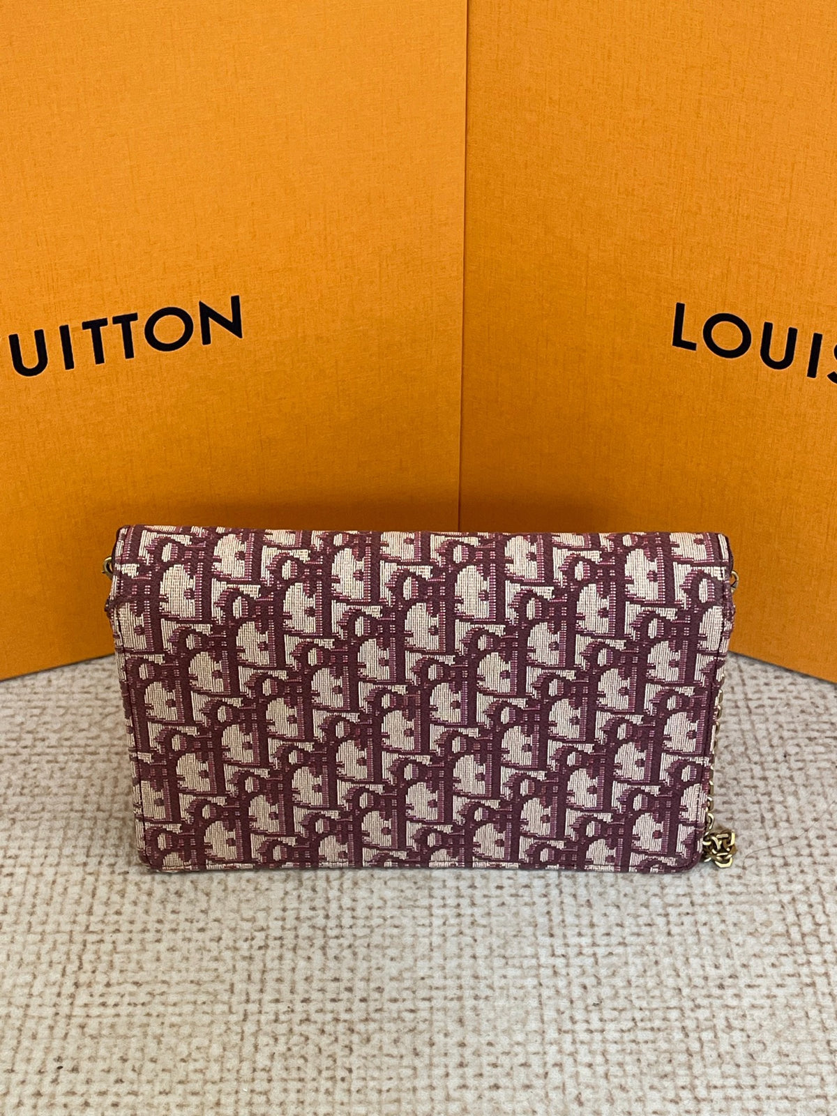 Dior - Saddle Chain Pouch - Cloth - Burgundy