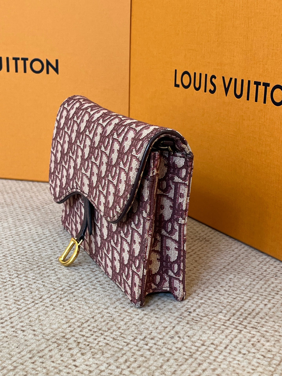 Dior - Saddle Chain Pouch - Cloth - Burgundy
