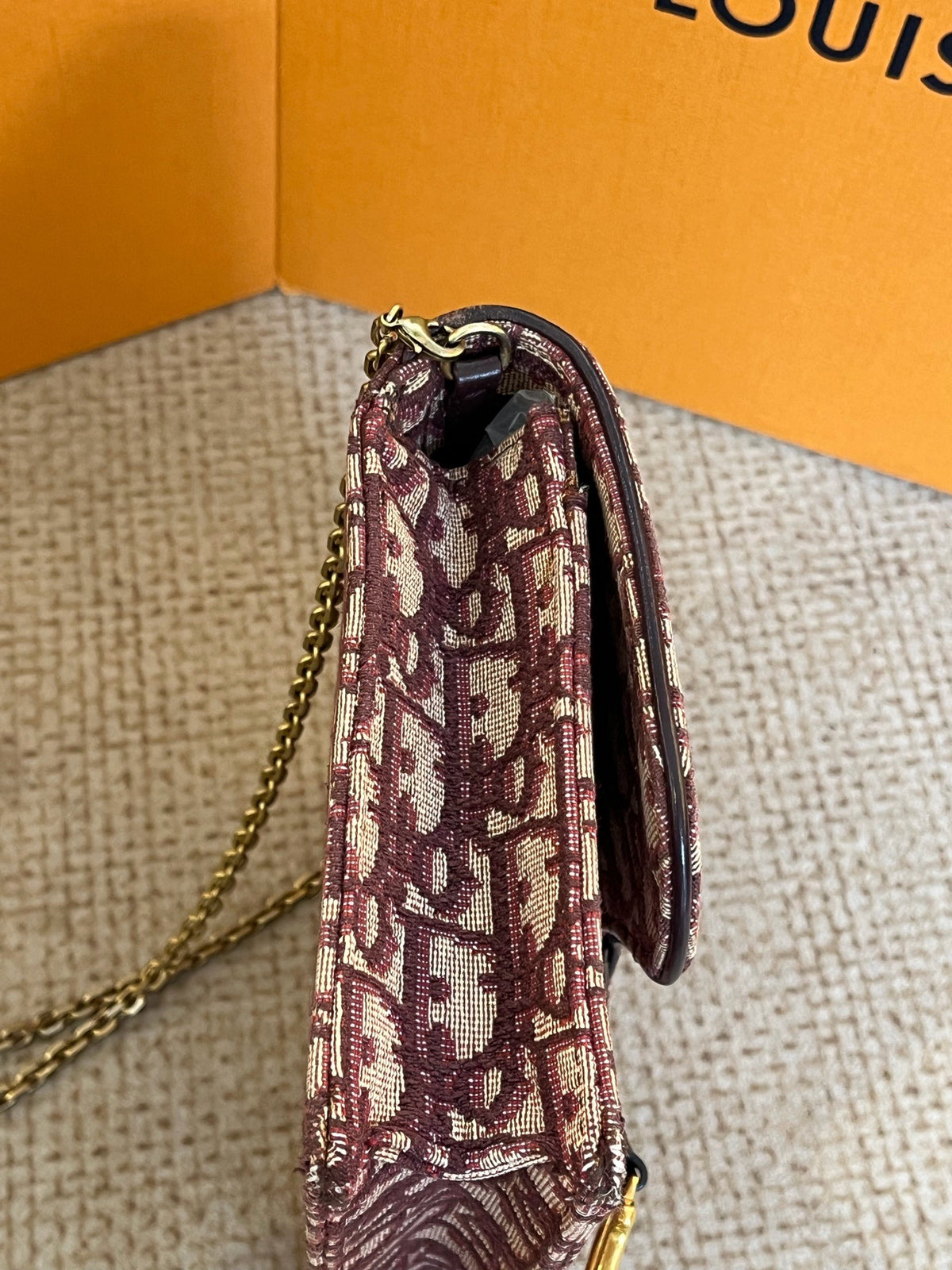 Dior - Saddle Chain Pouch - Cloth - Burgundy