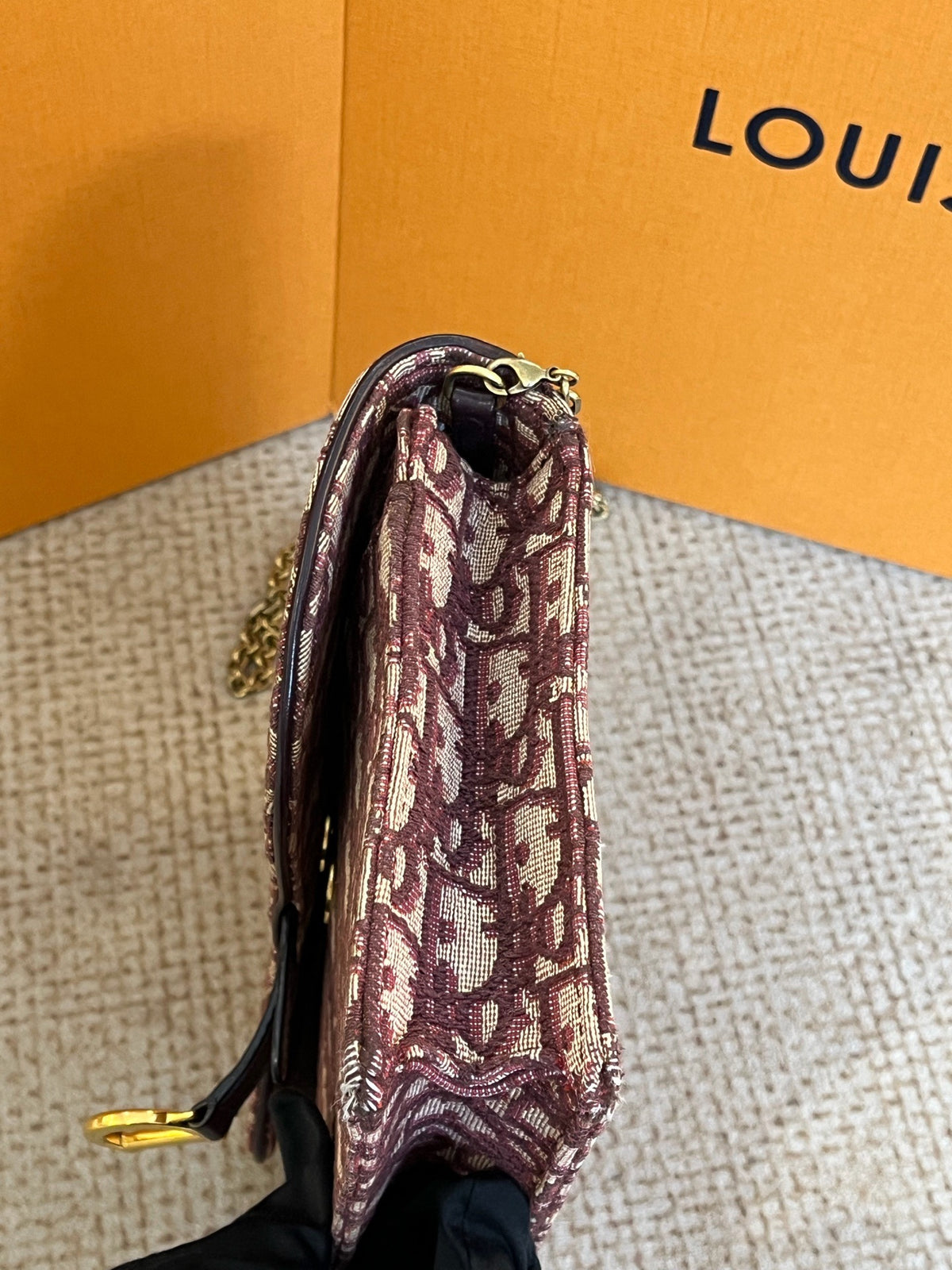 Dior - Saddle Chain Pouch - Cloth - Burgundy