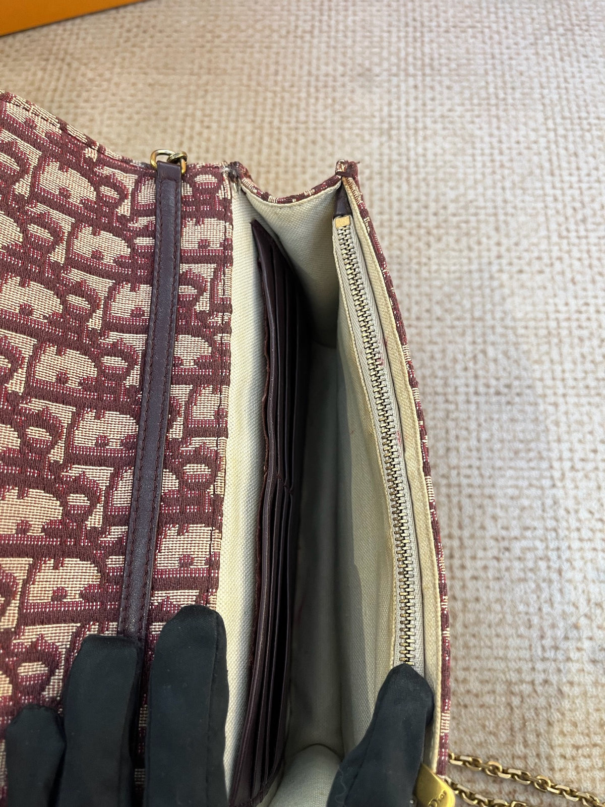 Dior - Saddle Chain Pouch - Cloth - Burgundy