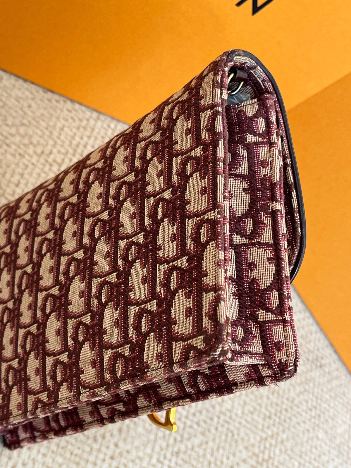 Dior - Saddle Chain Pouch - Cloth - Burgundy