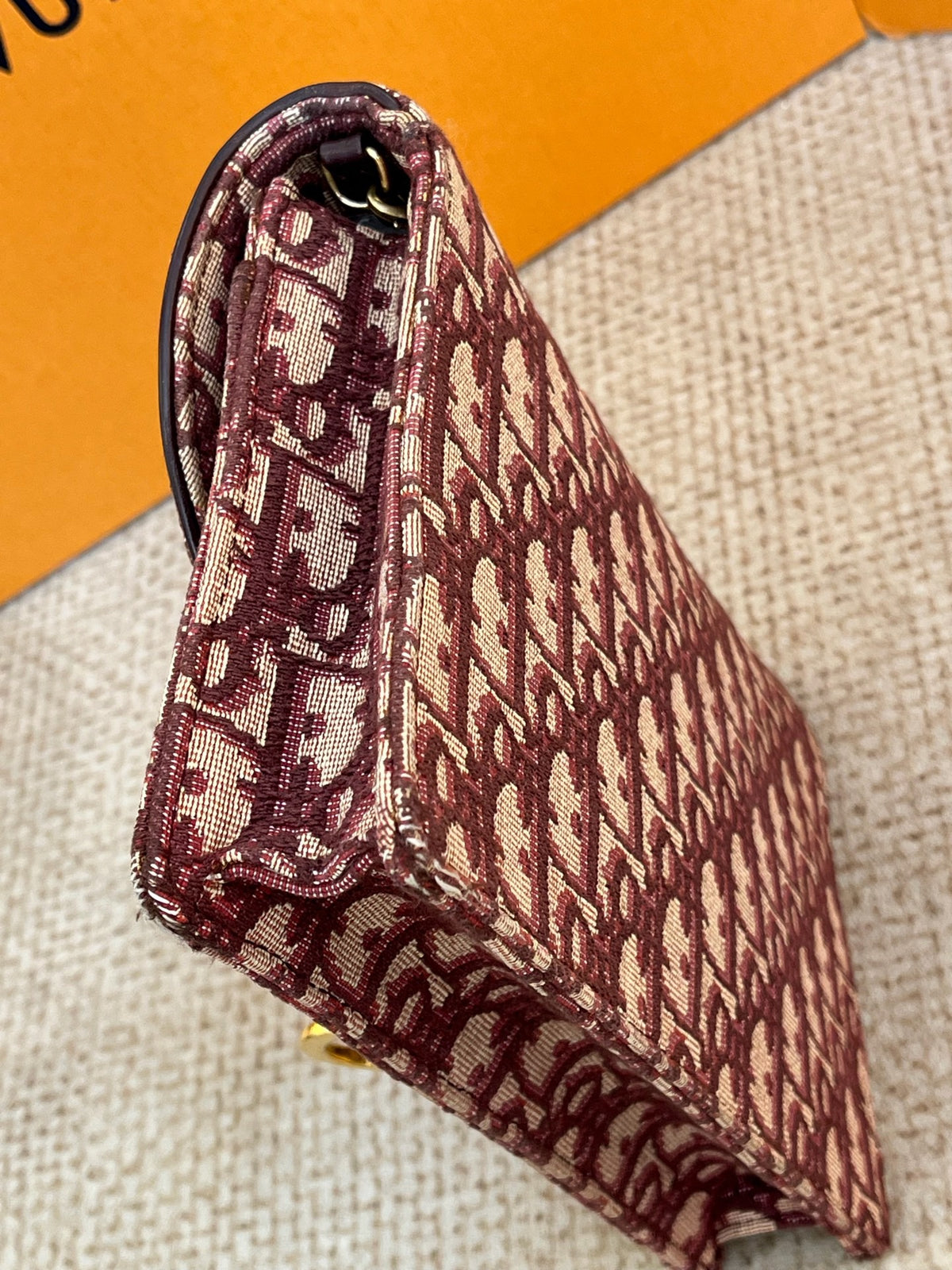 Dior - Saddle Chain Pouch - Cloth - Burgundy