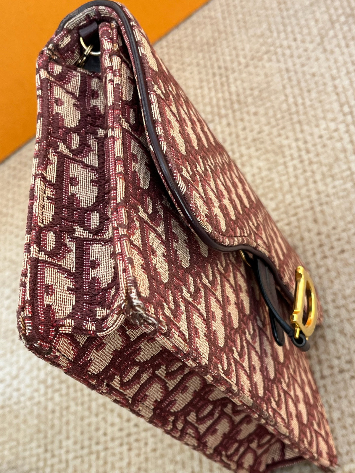 Dior - Saddle Chain Pouch - Cloth - Burgundy
