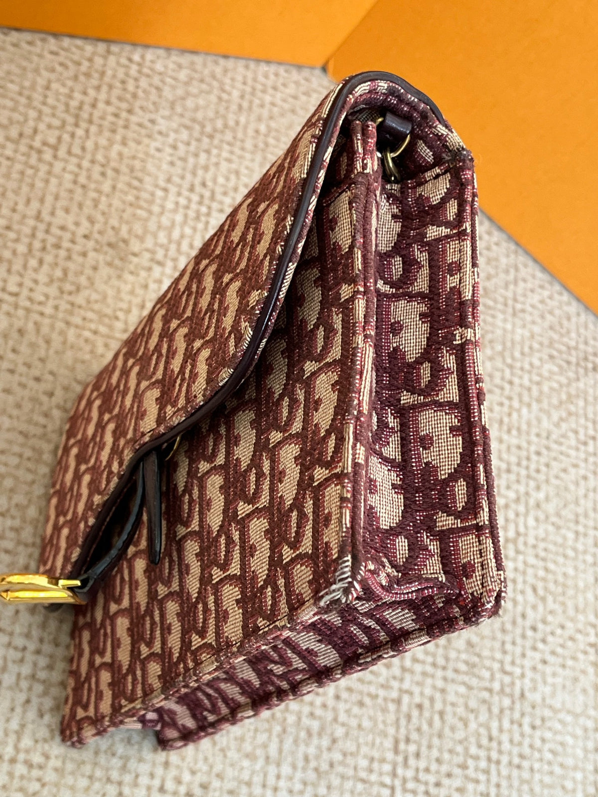 Dior - Saddle Chain Pouch - Cloth - Burgundy
