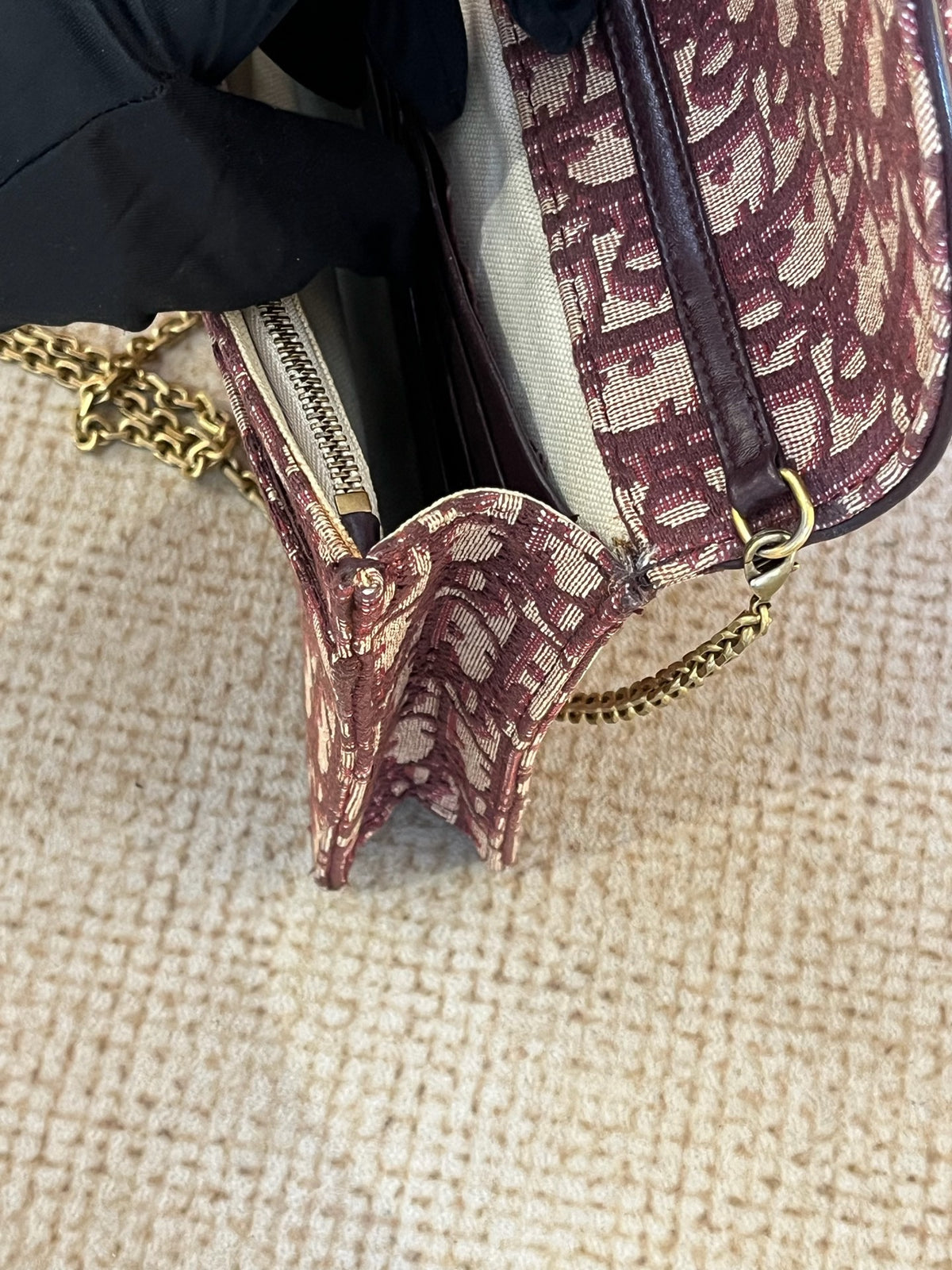 Dior - Saddle Chain Pouch - Cloth - Burgundy