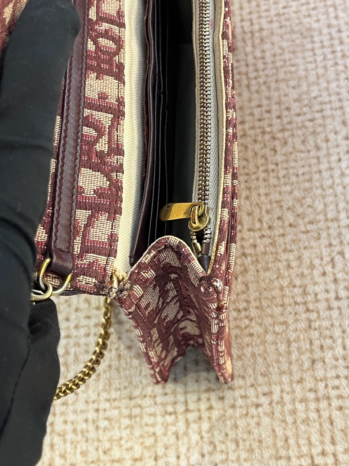 Dior - Saddle Chain Pouch - Cloth - Burgundy