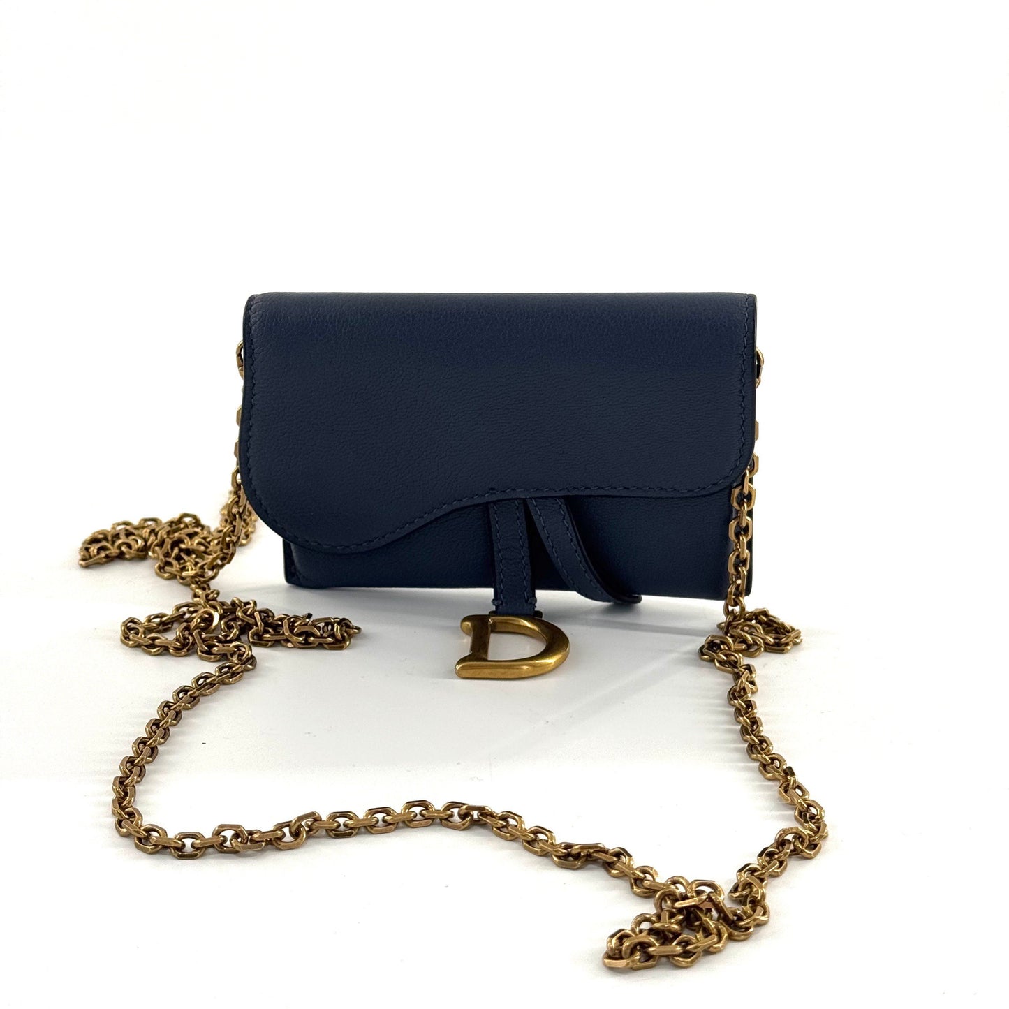 Dior - Saddle Nano Chain Card Holder - Grained leather - Navy - (mini)