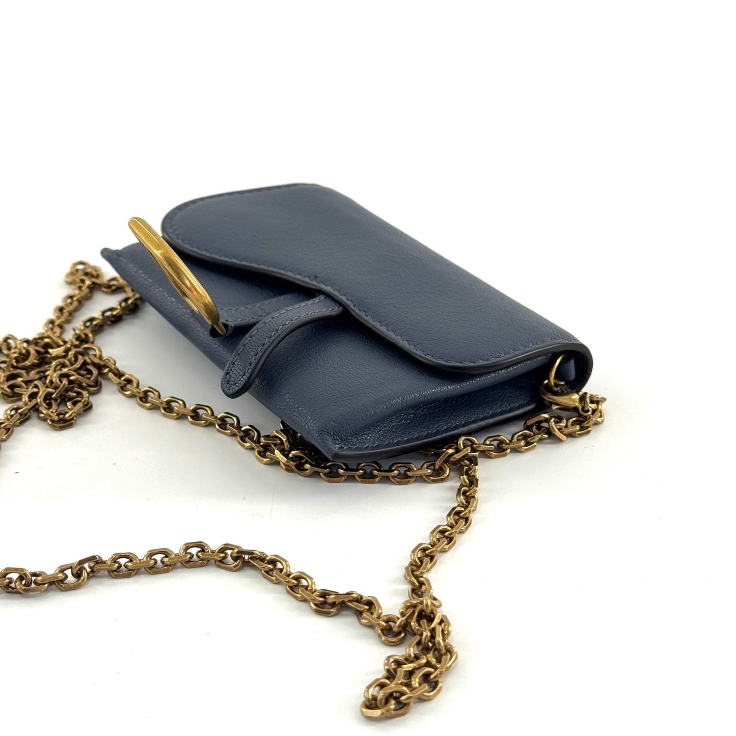 Dior - Saddle Nano Chain Card Holder - Grained leather - Navy - (mini)