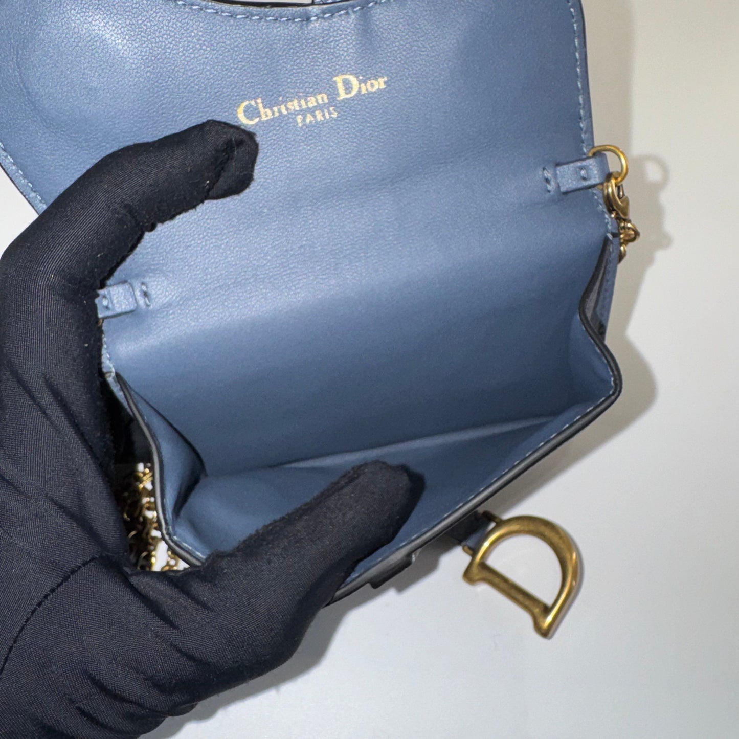 Dior - Saddle Nano Chain Card Holder - Grained leather - Navy - (mini)