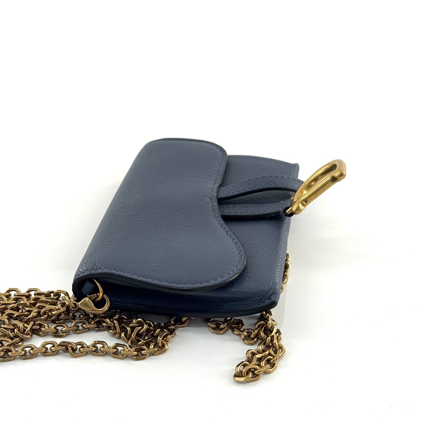 Dior - Saddle Nano Chain Card Holder - Grained leather - Navy - (mini)
