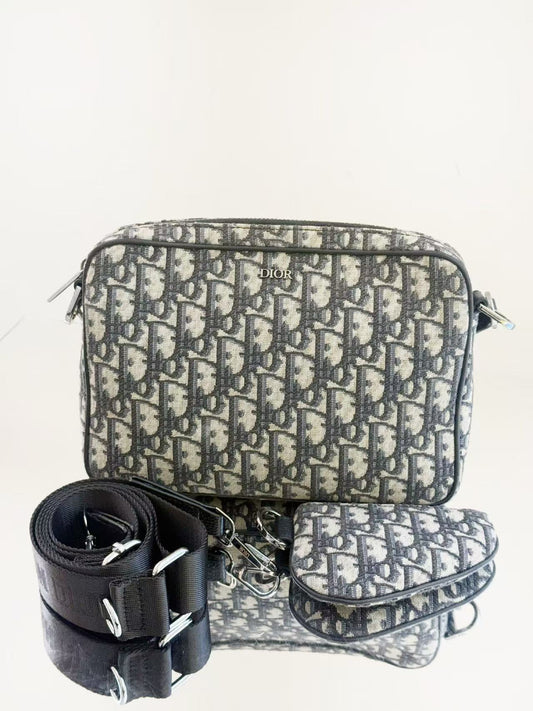 Dior - Saddle Oblique Three-in-One Bag - Oblique jacquard canvas with leather trim - Grey with Black and Beige accents - (Small)