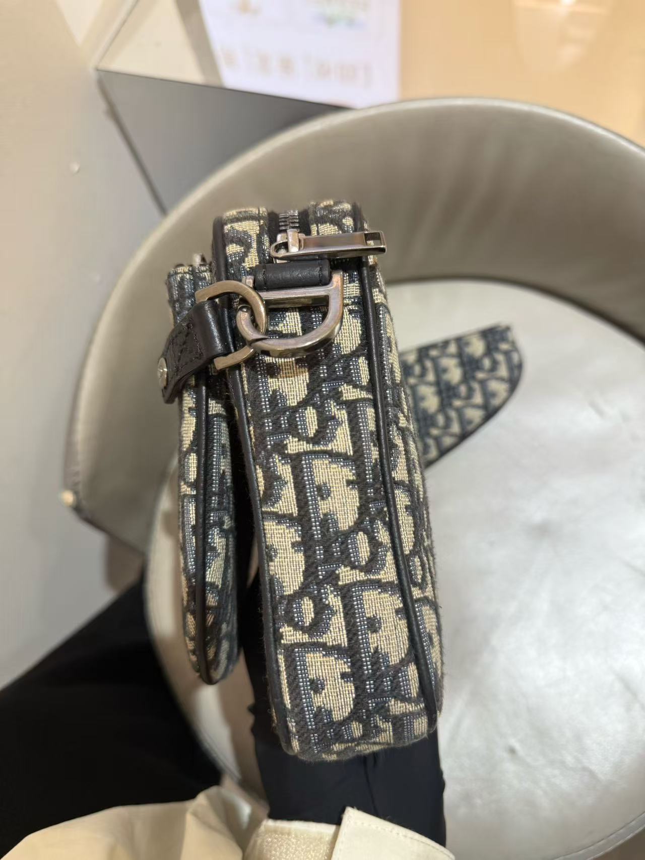 Dior - Saddle Oblique Three-in-One Bag - Oblique jacquard canvas with leather trim - Grey with Black and Beige accents - (Small)