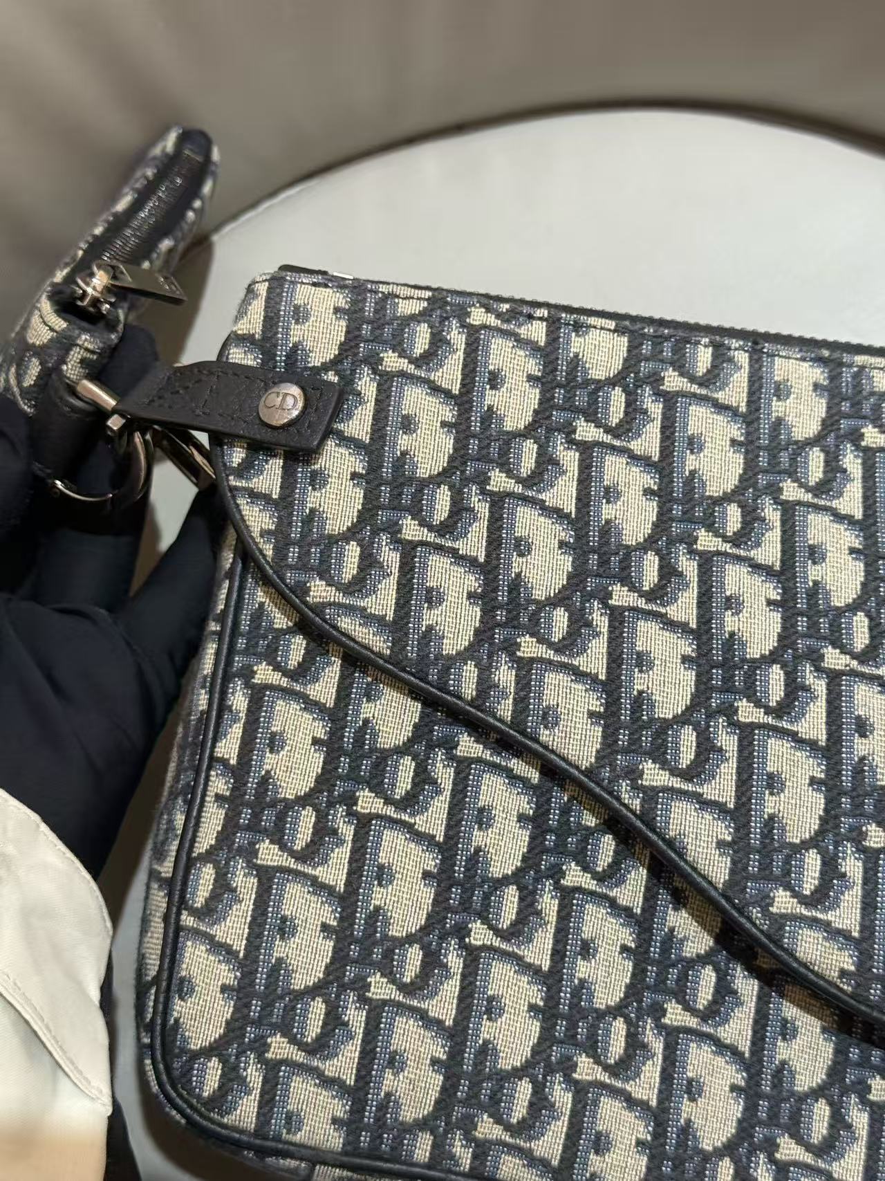 Dior - Saddle Oblique Three-in-One Bag - Oblique jacquard canvas with leather trim - Grey with Black and Beige accents - (Small)
