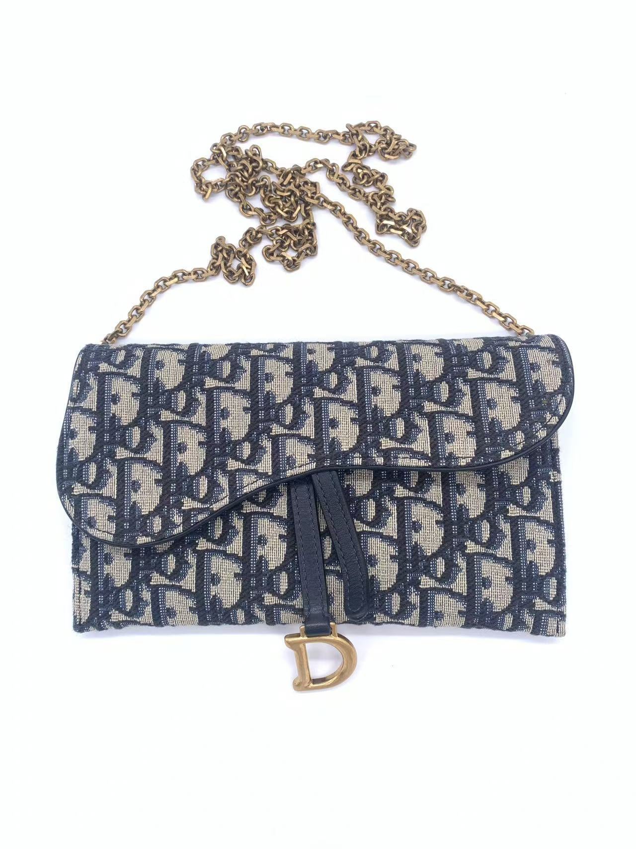Dior - Saddle Oblique Wallet On Chain (WOC) - Oblique jacquard canvas with leather trim - Blue - (mini)