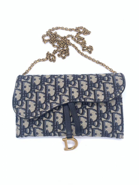Dior - Saddle Oblique Wallet On Chain (WOC) - Oblique jacquard canvas with leather trim - Blue - (mini)
