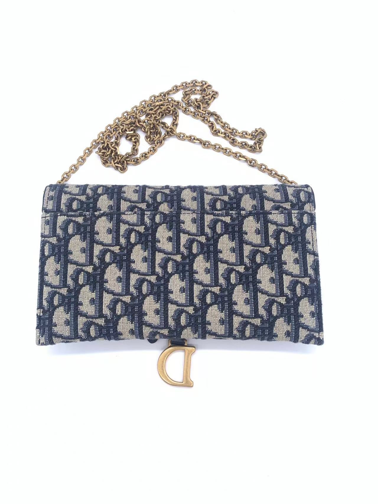 Dior - Saddle Oblique Wallet On Chain (WOC) - Oblique jacquard canvas with leather trim - Blue - (mini)