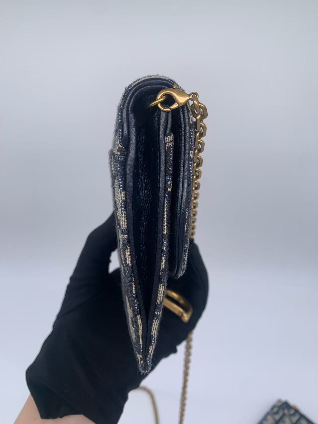 Dior - Saddle Oblique Wallet On Chain (WOC) - Oblique jacquard canvas with leather trim - Blue - (mini)