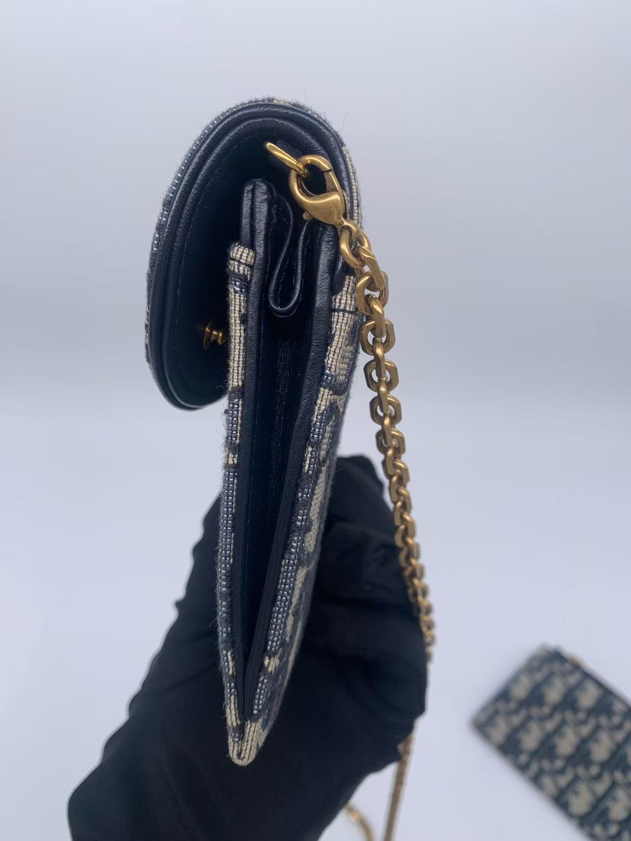 Dior - Saddle Oblique Wallet On Chain (WOC) - Oblique jacquard canvas with leather trim - Blue - (mini)