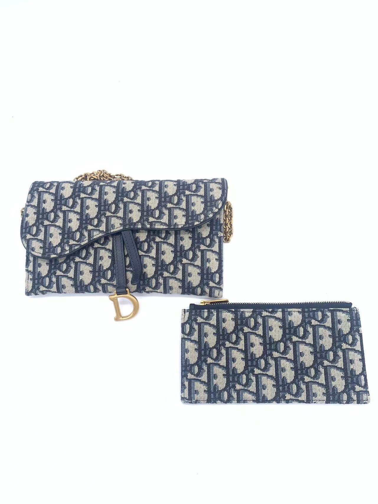 Dior - Saddle Oblique Wallet On Chain (WOC) - Oblique jacquard canvas with leather trim - Blue - (mini)