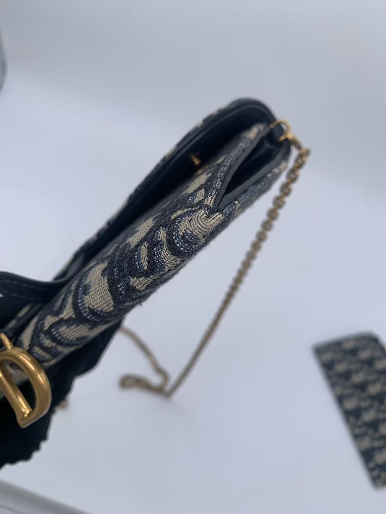Dior - Saddle Oblique Wallet On Chain (WOC) - Oblique jacquard canvas with leather trim - Blue - (mini)