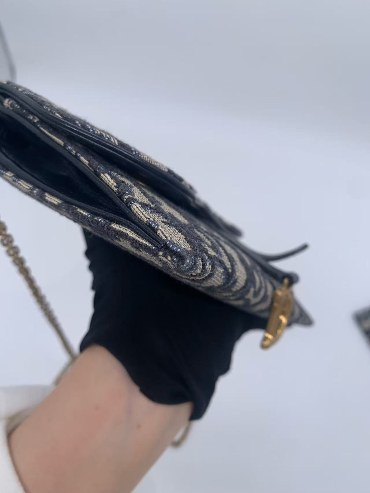 Dior - Saddle Oblique Wallet On Chain (WOC) - Oblique jacquard canvas with leather trim - Blue - (mini)