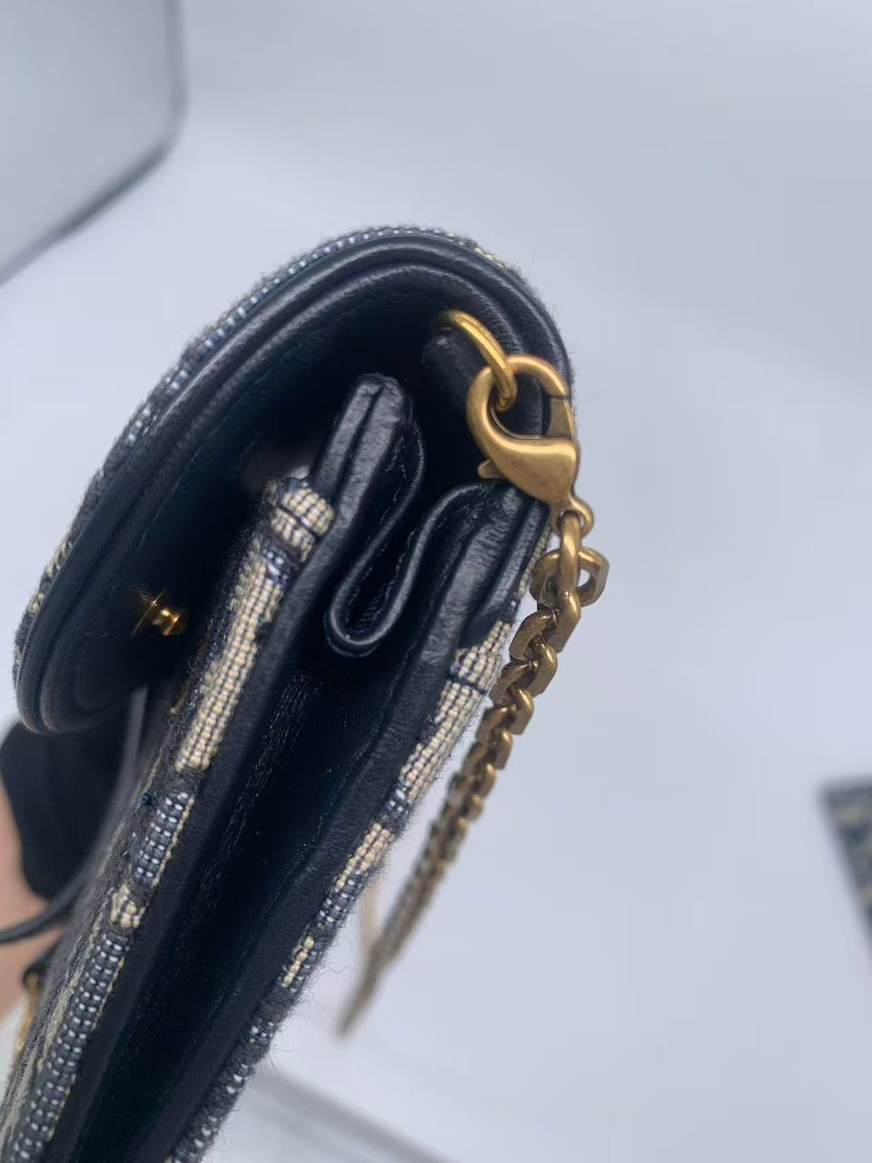 Dior - Saddle Oblique Wallet On Chain (WOC) - Oblique jacquard canvas with leather trim - Blue - (mini)