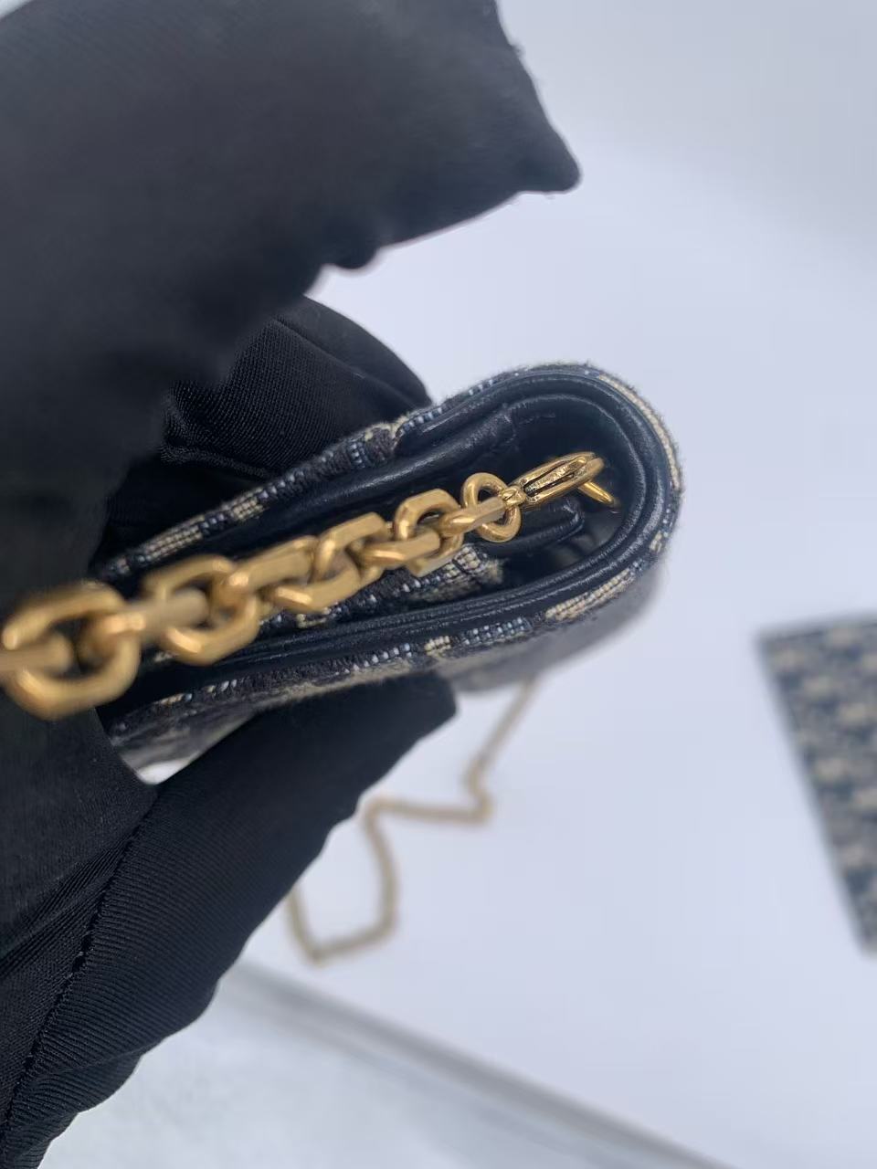 Dior - Saddle Oblique Wallet On Chain (WOC) - Oblique jacquard canvas with leather trim - Blue - (mini)