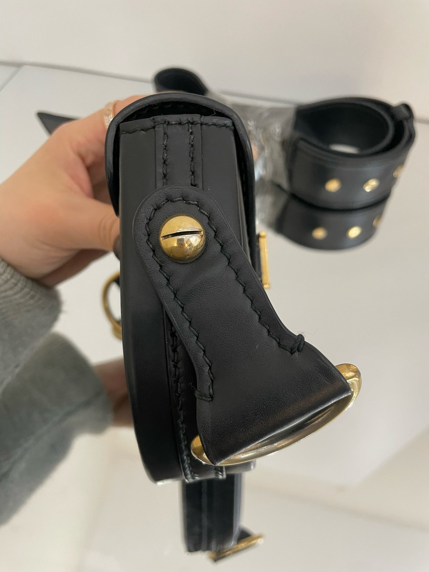 Dior - Saddle-Style Bag with Studded Strap - Leather - Black - (Small)