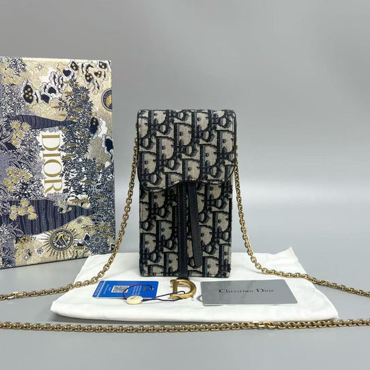 Dior - Saddle Vertical Phone Bag - Oblique jacquard canvas with leather trim - Beige and Black - (mini)