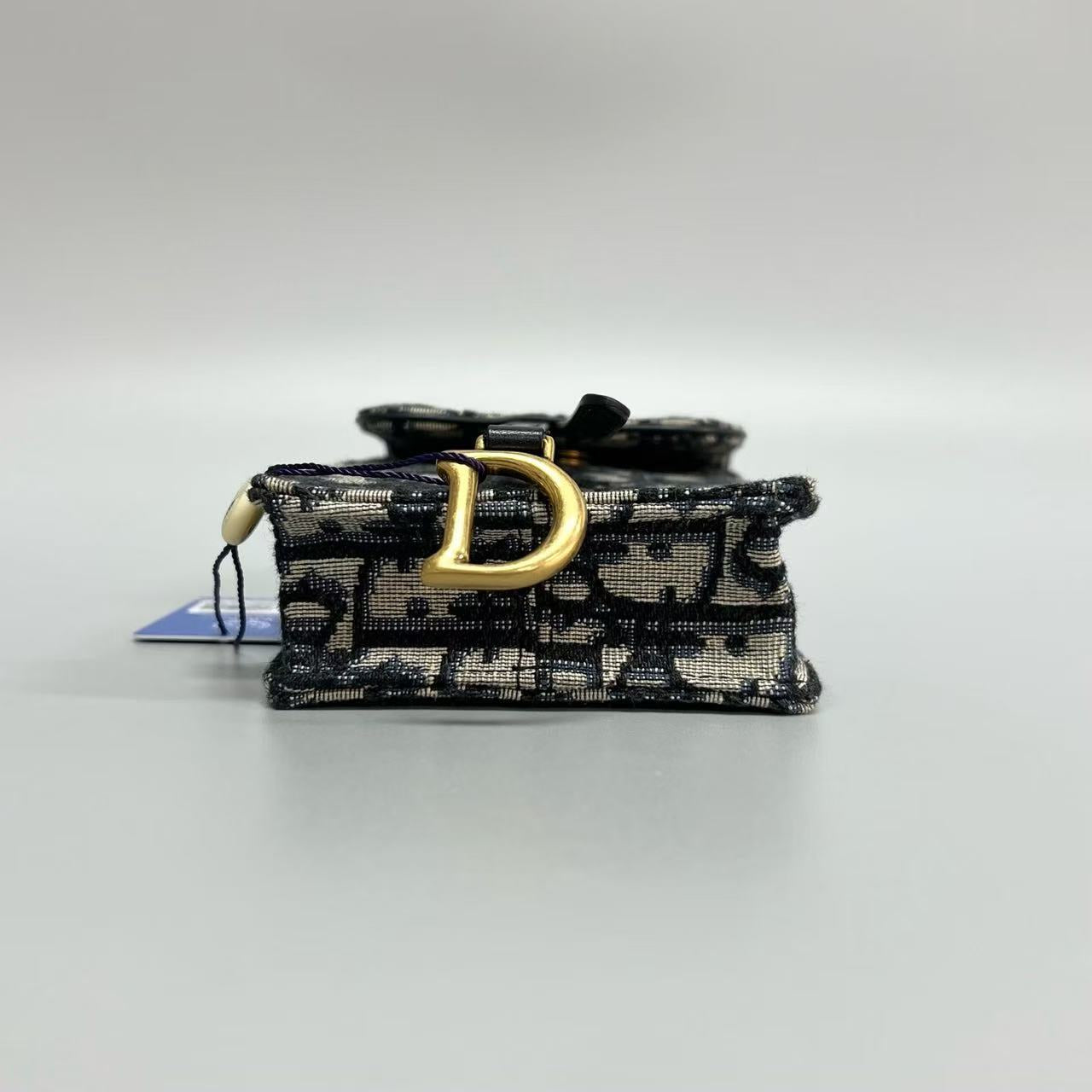 Dior - Saddle Vertical Phone Bag - Oblique jacquard canvas with leather trim - Beige and Black - (mini)