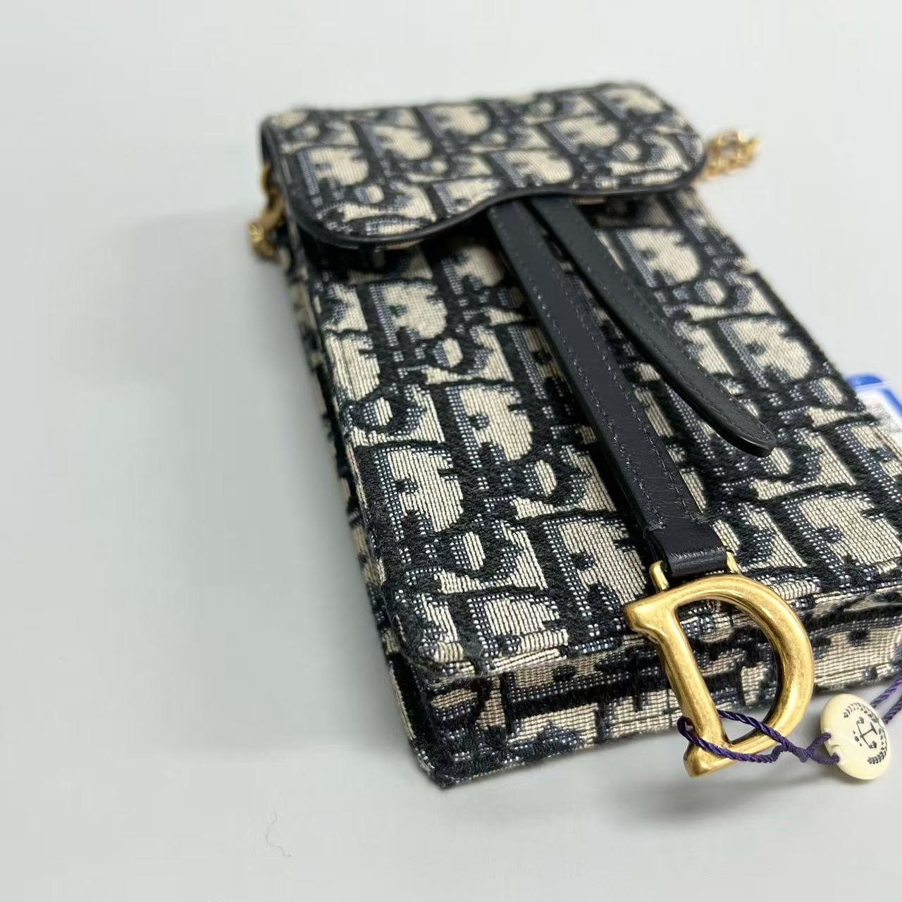 Dior - Saddle Vertical Phone Bag - Oblique jacquard canvas with leather trim - Beige and Black - (mini)