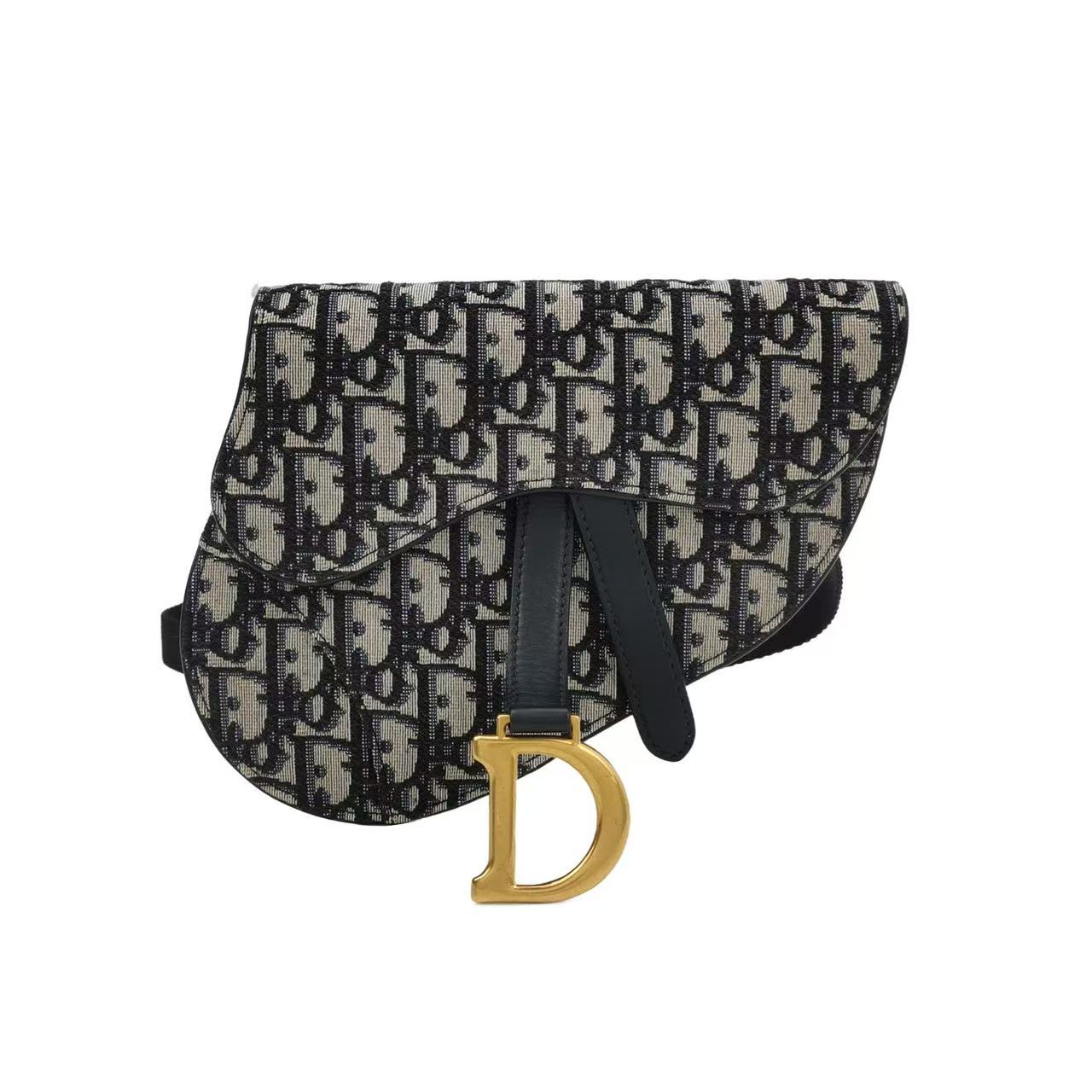 Dior - Saddle Waist Bag - Cowhide leather and Canvas - Black, Beige - (mini)