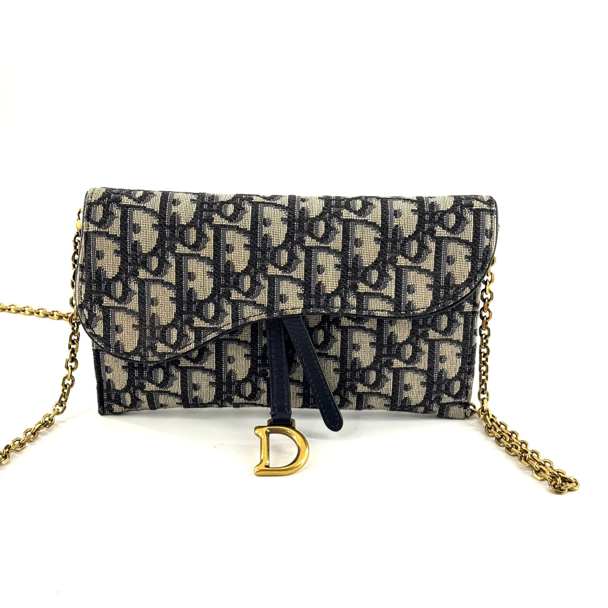 Dior - Saddle Wallet on Chain - Cloth - Blue - (mini)