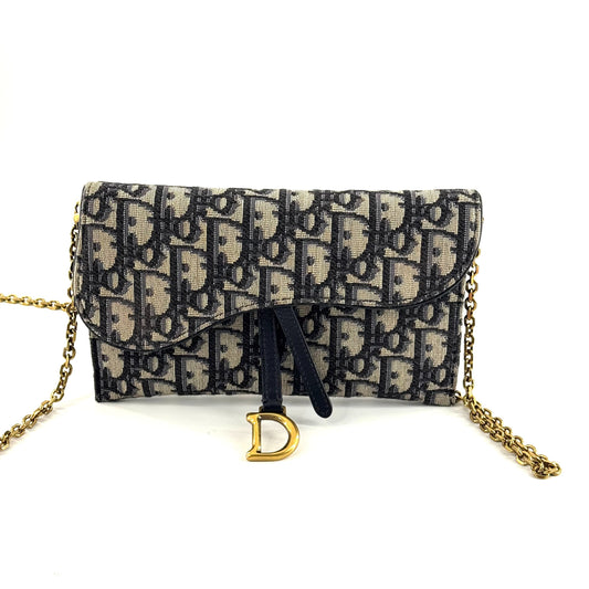 Dior - Saddle Wallet on Chain - Cloth - Blue - (mini)