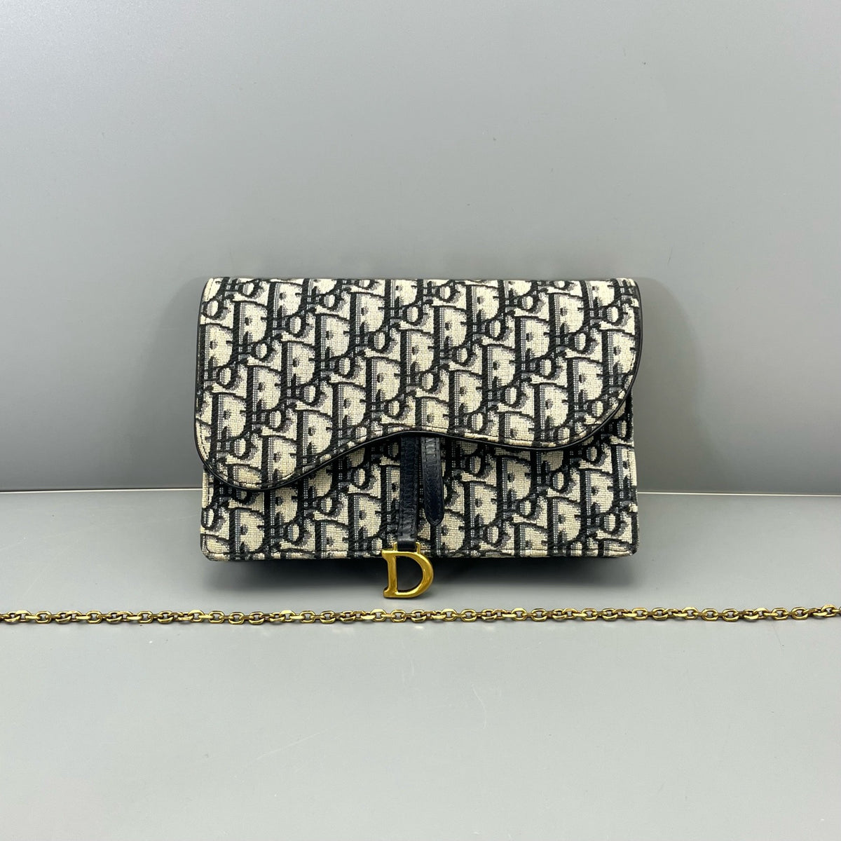 Dior - Saddle Wallet on Chain - Cloth - Blue - (mini)