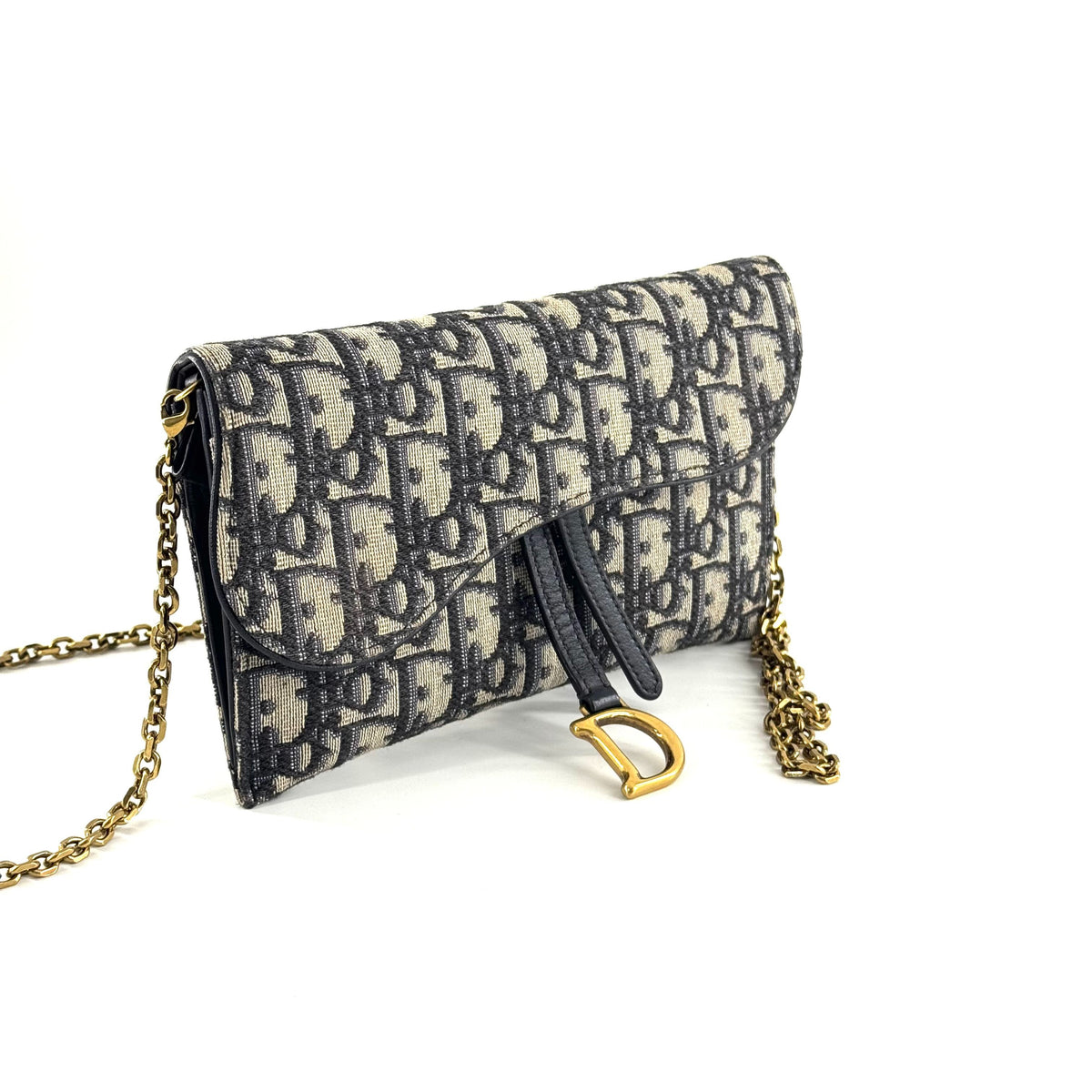Dior - Saddle Wallet on Chain - Cloth - Blue - (mini)