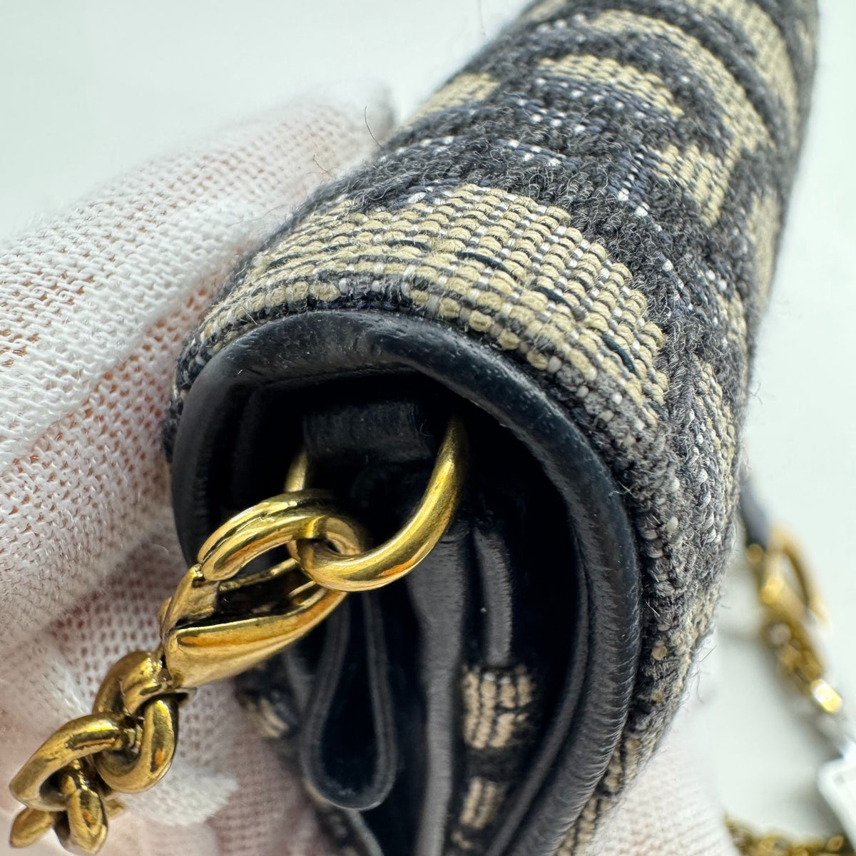Dior - Saddle Wallet on Chain - Cloth - Blue - (mini)