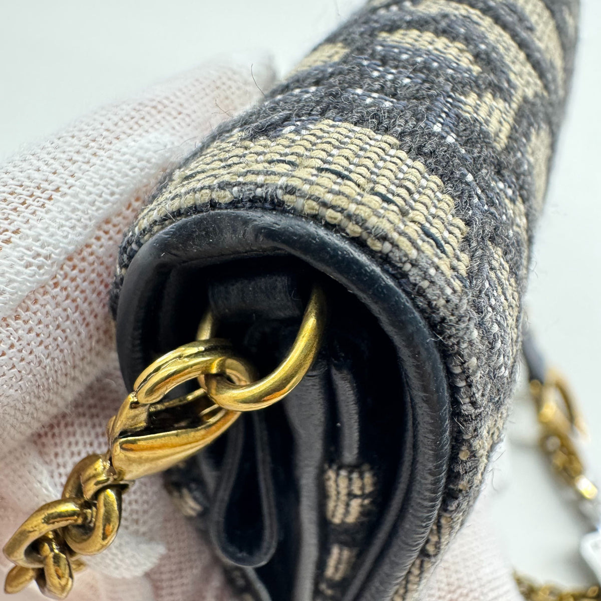 Dior - Saddle Wallet on Chain - Cloth - Blue - (mini)