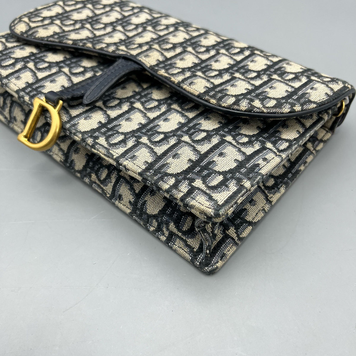 Dior - Saddle Wallet on Chain - Cloth - Blue - (mini)