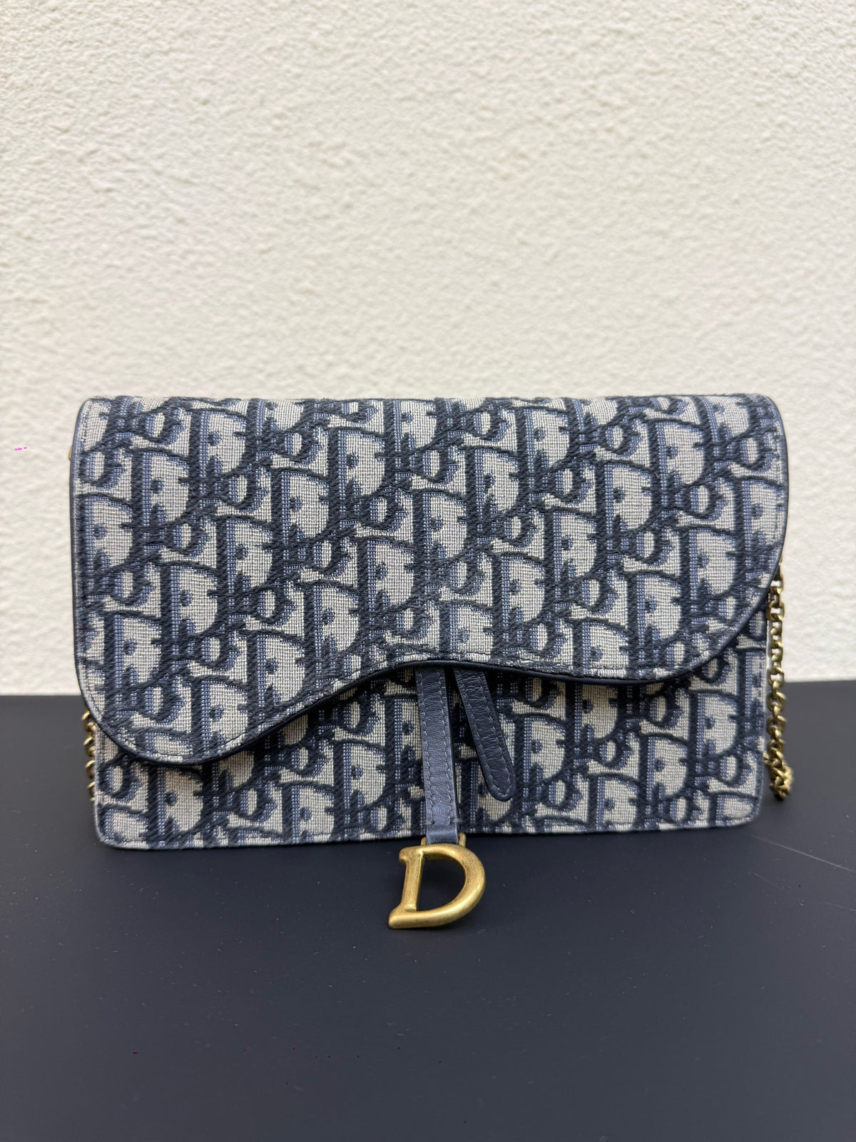 Dior - Saddle Wallet on Chain - Cloth - Blue - (Small)