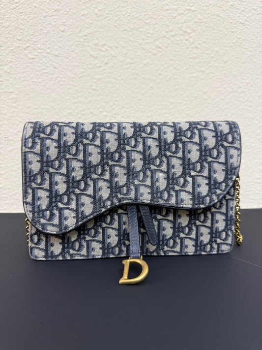 Dior - Saddle Wallet on Chain - Cloth - Blue - (Small)