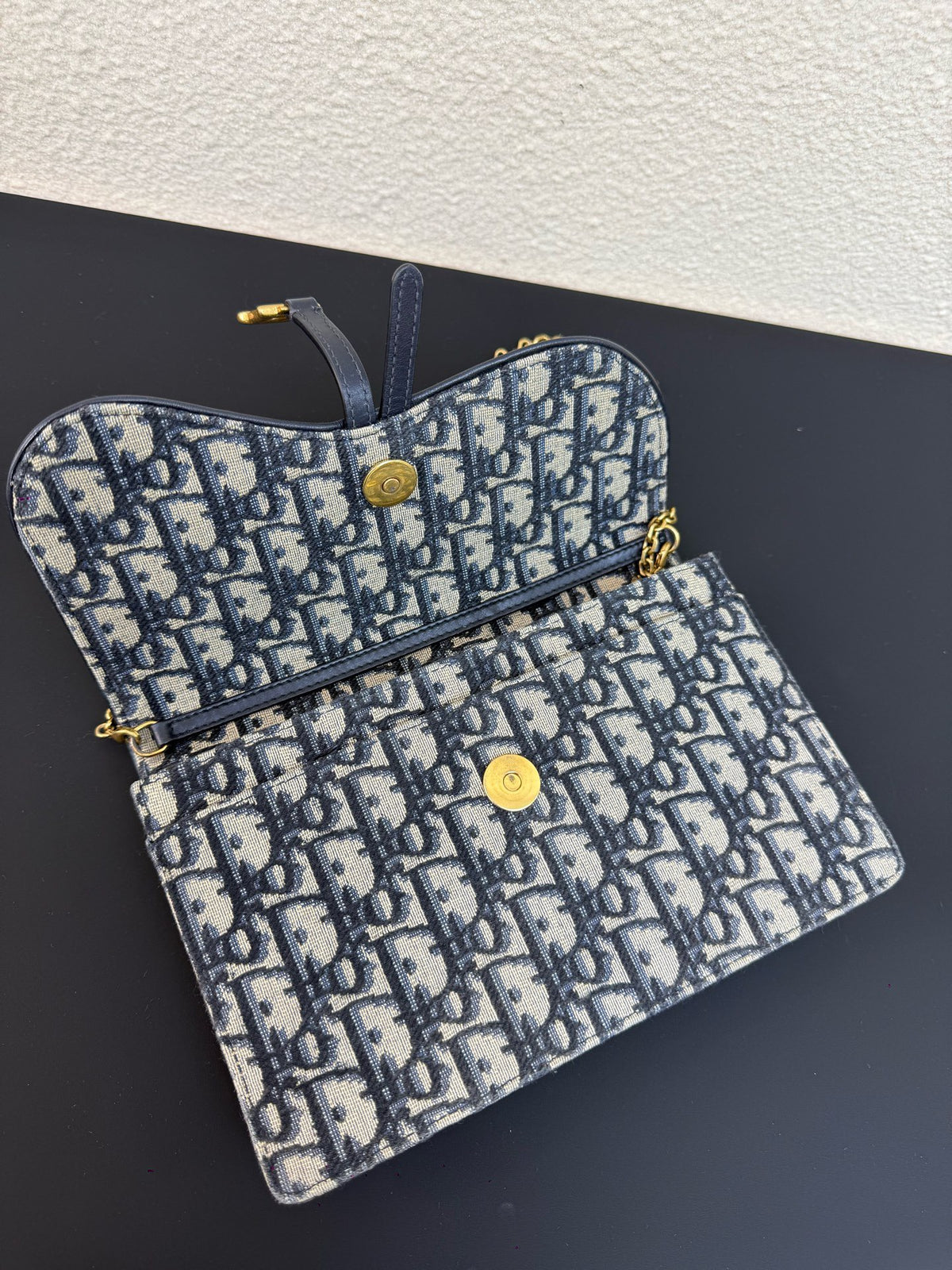 Dior - Saddle Wallet on Chain - Cloth - Blue - (Small)