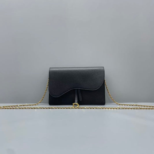 Dior - Saddle Wallet On Chain - Leather - Black - (mini)