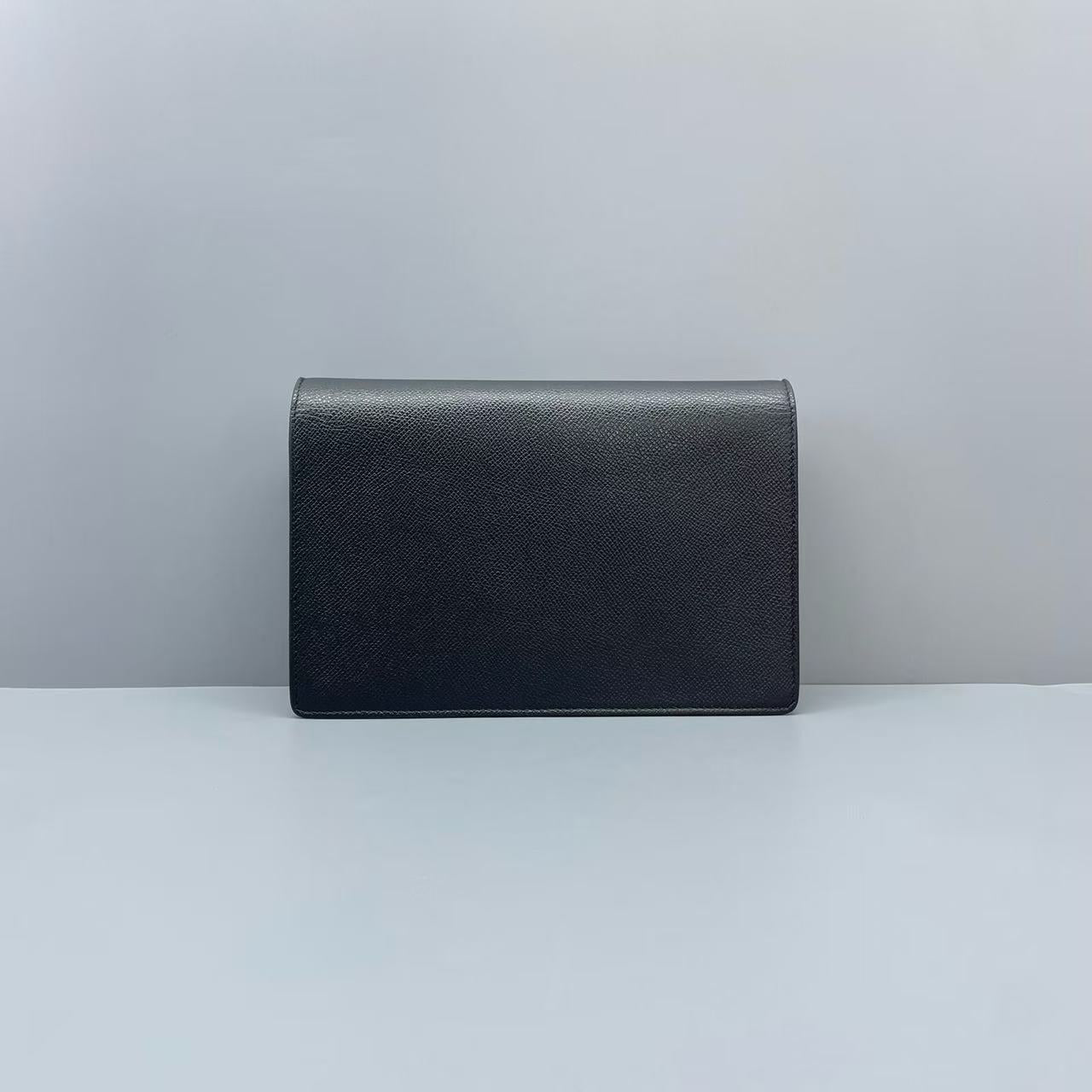Dior - Saddle Wallet with Chain - Grained leather - Black - (small)