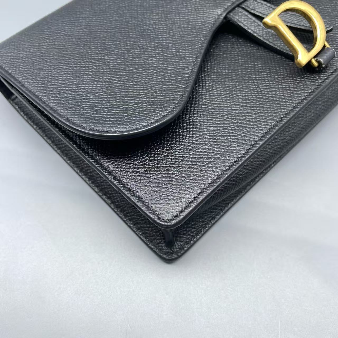Dior - Saddle Wallet with Chain - Grained leather - Black - (small)