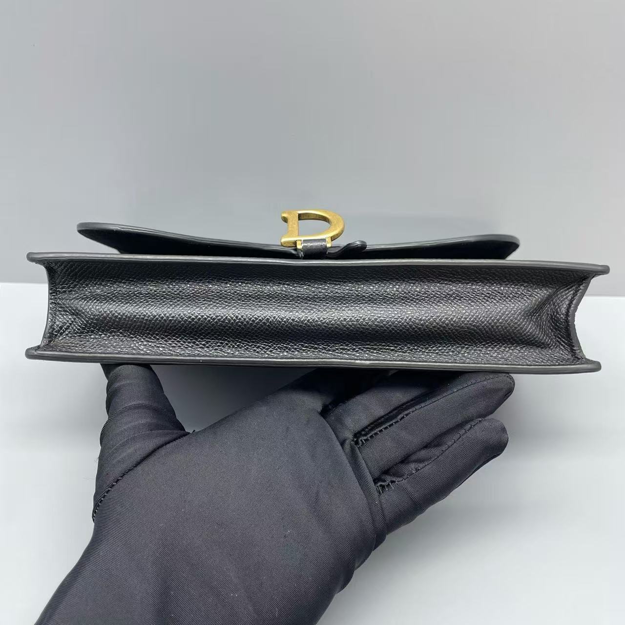 Dior - Saddle Wallet with Chain - Grained leather - Black - (small)